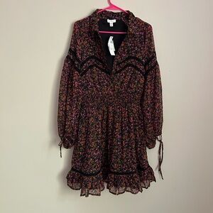 Topshop Black and Pink Floral Dress NWT